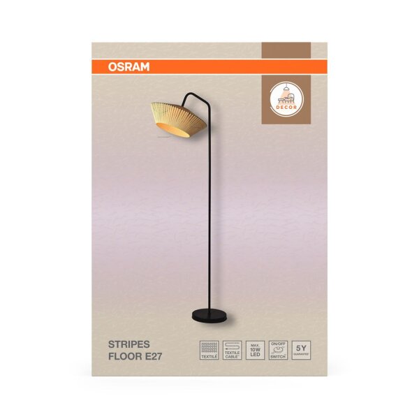 Stehlampe Schwarz Stahl Beige E27 H:164 cm OSRAM