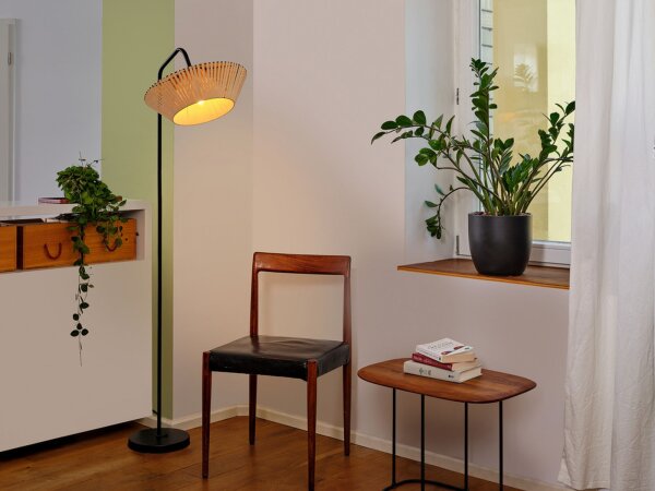 Stehlampe Schwarz Stahl Beige E27 H:164 cm OSRAM