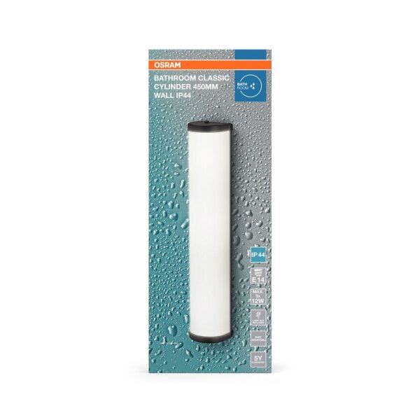Wandlampe Schwarz Stahl E14 H:45,5 cm IP44 Bad OSRAM