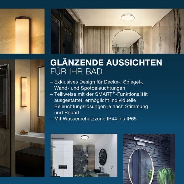 Wandlampe Schwarz Stahl E14 H:45,5 cm IP44 Bad OSRAM