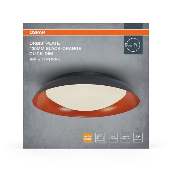 LED Deckenleuchte Click-DIM Schwarz Gelb 3000K Ø43cm