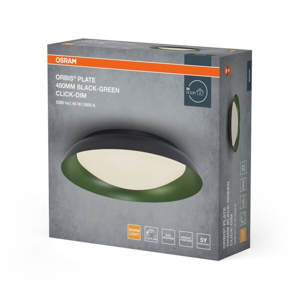 LED Deckenlampe Click-DIM Schwarz Grün 3000K rund Ø48cm
