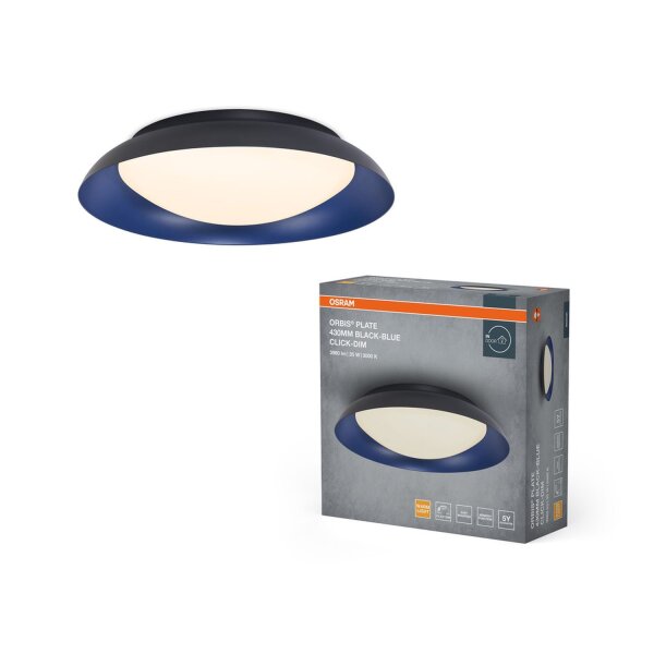 LED Deckenleuchte Click-DIM Schwarz Blau 3000 K Ø43 cm