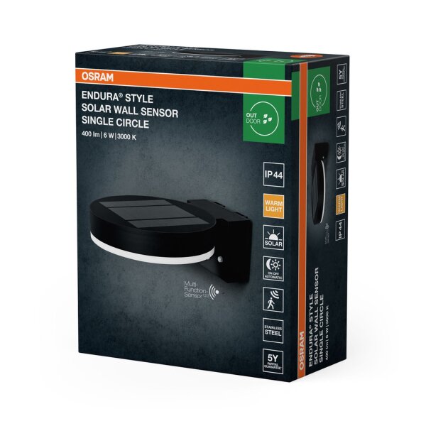 LED Solar Wandleuchte Sensor Metall 3000K IP44 OSRAM