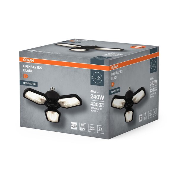 Deckenlampe Schwarz Metall E27 B:33,7cm OSRAM