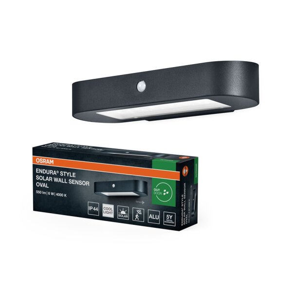 LED Solar Wandlampe Sensor Schwarz Alu 4000K IP44 OSRAM
