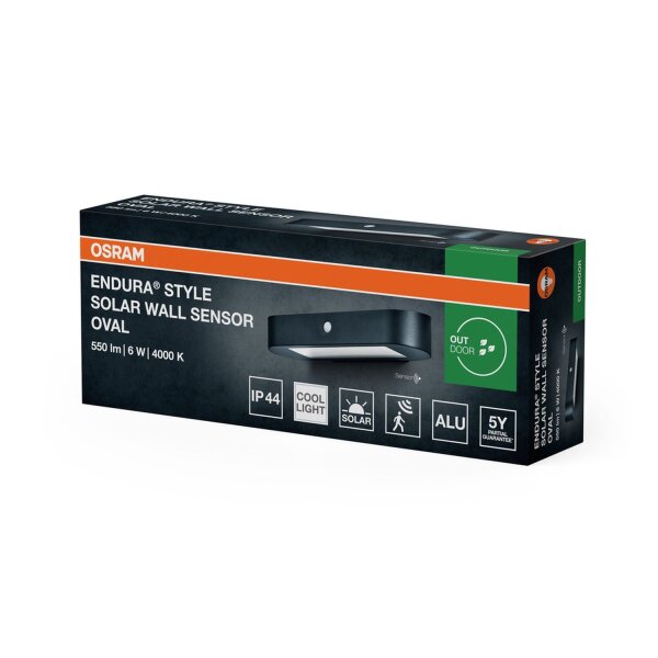 LED Solar Wandlampe Sensor Schwarz Alu 4000K IP44 OSRAM
