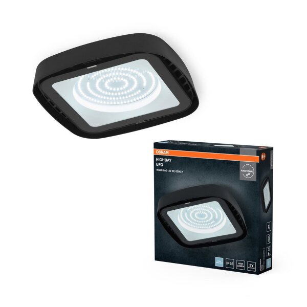 LED Deckenleuchte Schwarz Glas 6500K IP65 B27,3cm OSRAM