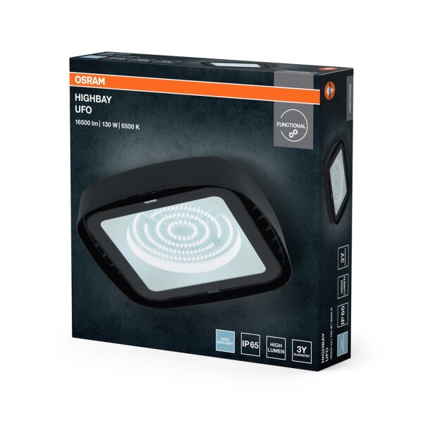 LED Deckenleuchte Schwarz Glas 6500K IP65 B27,3cm OSRAM