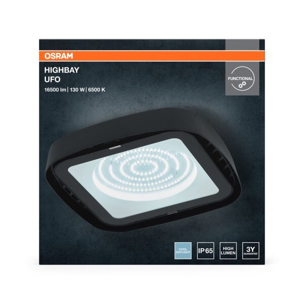 LED Deckenleuchte Schwarz Glas 6500K IP65 B27,3cm OSRAM