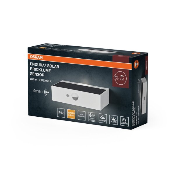LED Solar Wandleuchte Sensor Weiß Metall 3000K IP65