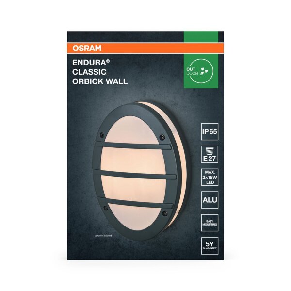 Wandleuchte Dunkelgrau Alu IP65 E27 L:29 cm rund OSRAM