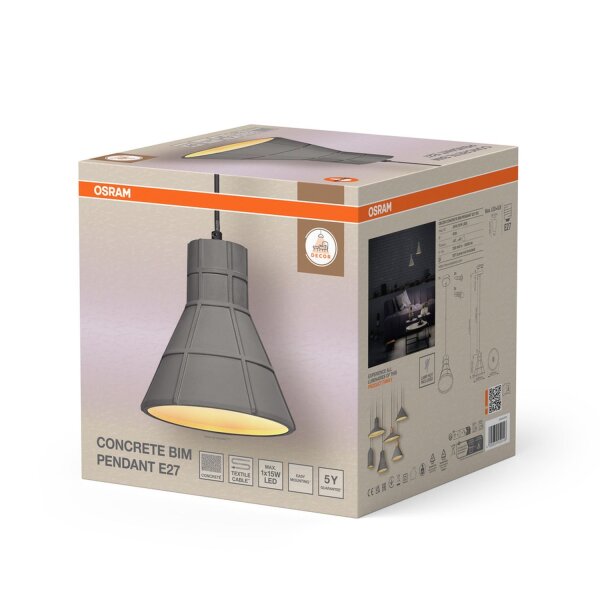 Pendelleuchte Beton Grau E27 L:20 cm Modern OSRAM
