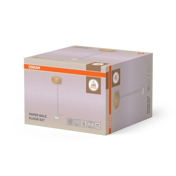 Stehlampe Weiß Papier Beige E27 H:164 cm blendarm OSRAM