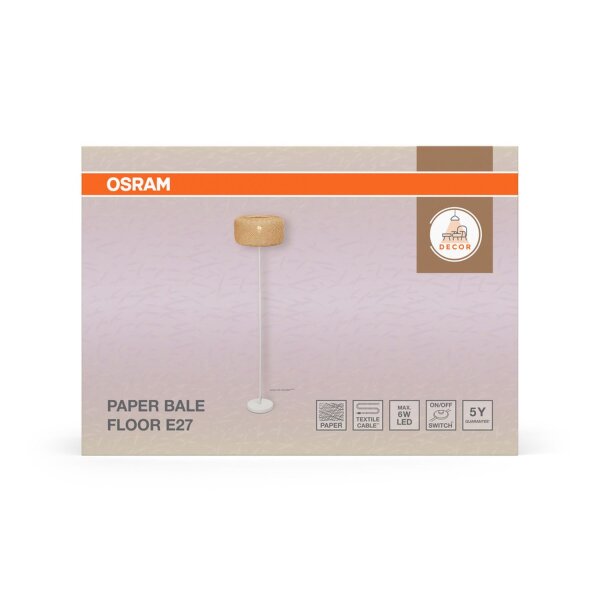 Stehlampe Weiß Papier Beige E27 H:164 cm blendarm OSRAM