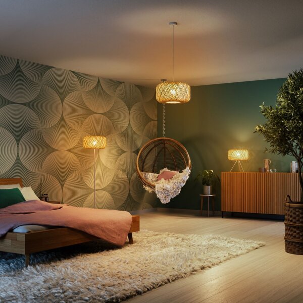 Stehlampe Weiß Papier Beige E27 H:164 cm blendarm OSRAM
