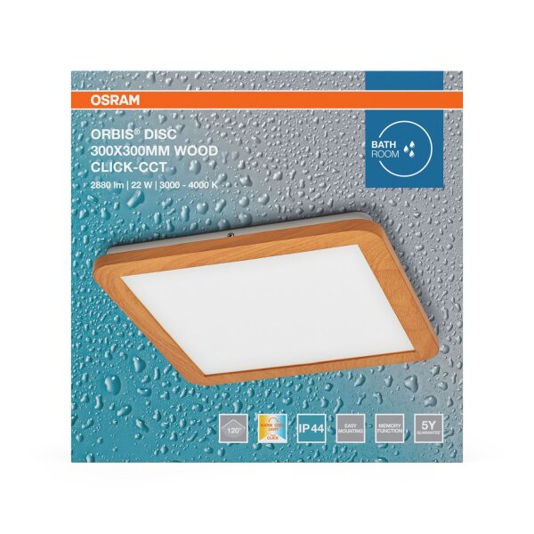 LED Deckenlampe Click-CCT Holz 3000-4000K IP44 B:30 cm