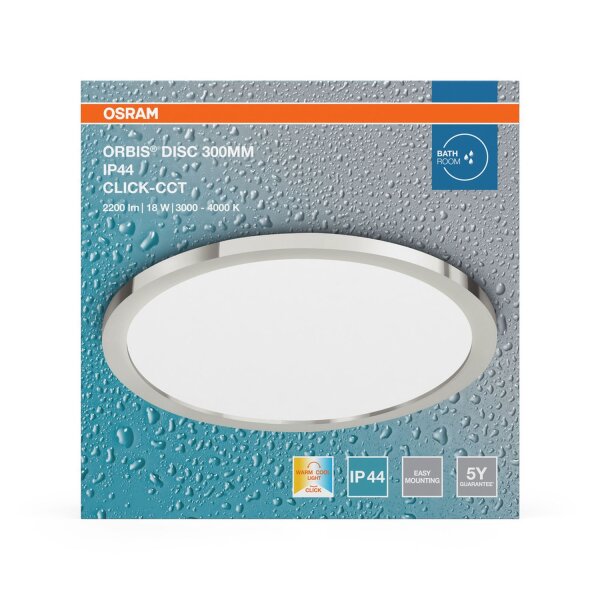 LED Deckenleuchte Click-CCT Chrom Metall IP44 OSRAM
