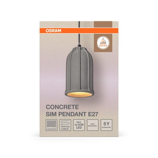 Runde Hängelampe Beton Grau E27 L:11,5 cm Modern OSRAM