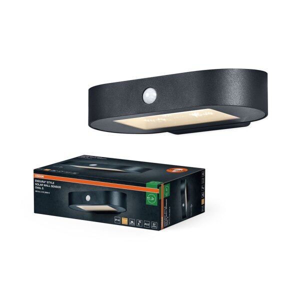LED Solar Wandlampe Sensor Schwarz Alu 3000K IP44 OSRAM