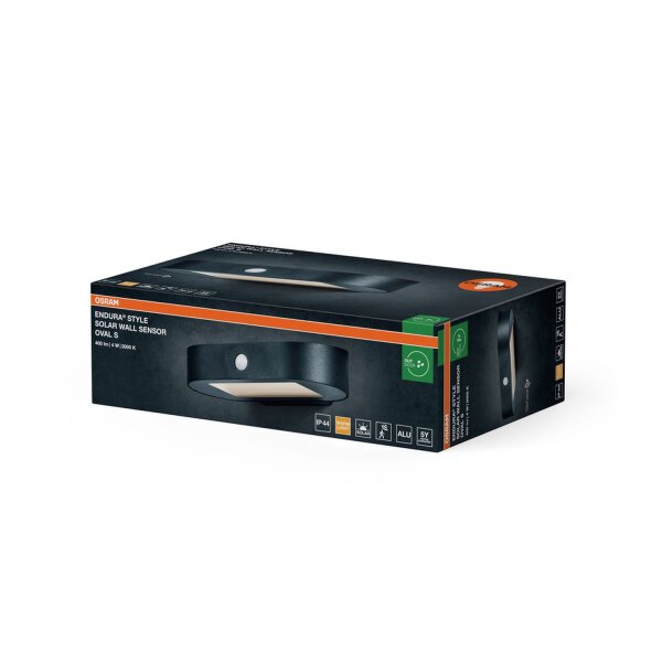 LED Solar Wandlampe Sensor Schwarz Alu 3000K IP44 OSRAM