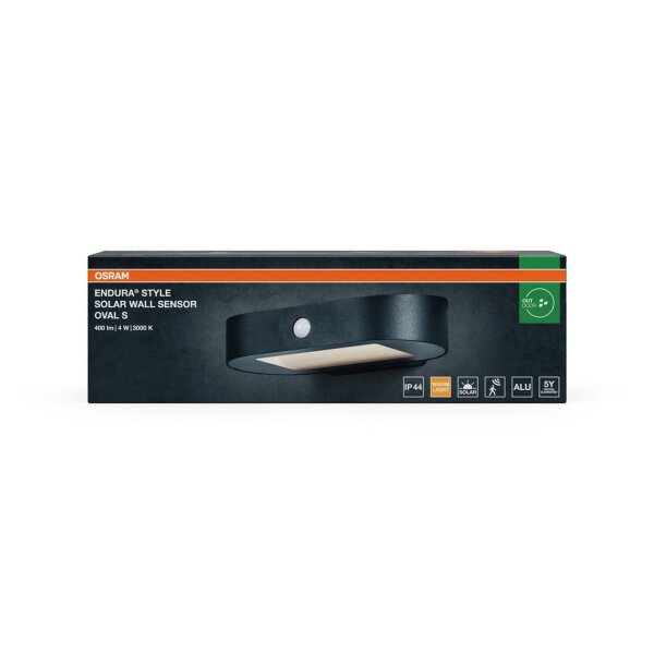 LED Solar Wandlampe Sensor Schwarz Alu 3000K IP44 OSRAM