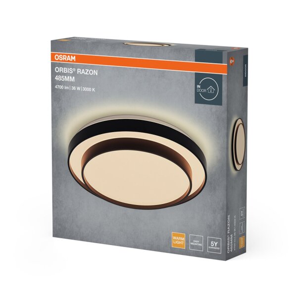 LED Deckenlampe Schwarz Metall 3000 K Ø48,5 cm OSRAM