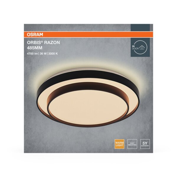 LED Deckenlampe Schwarz Metall 3000 K Ø48,5 cm OSRAM