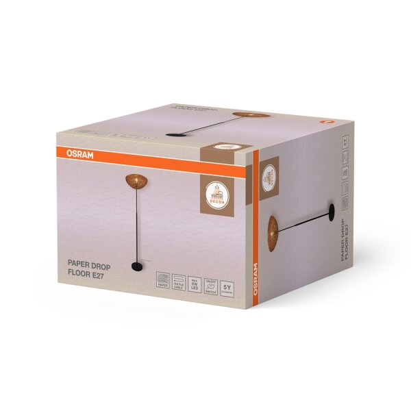 Stehleuchte Schwarz Papier Braun E27 H:163 cm OSRAM