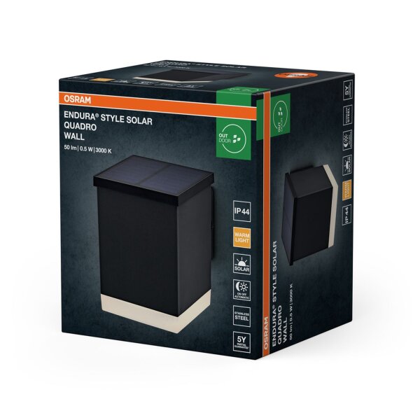 LED Solar Wandlampe Sensor Edelstahl 3000 K IP44 OSRAM