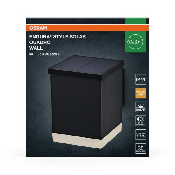 LED Solar Wandlampe Sensor Edelstahl 3000 K IP44 OSRAM
