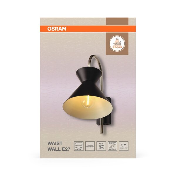 Wandleuchte verstellbar Schwarz Metall E27 OSRAM