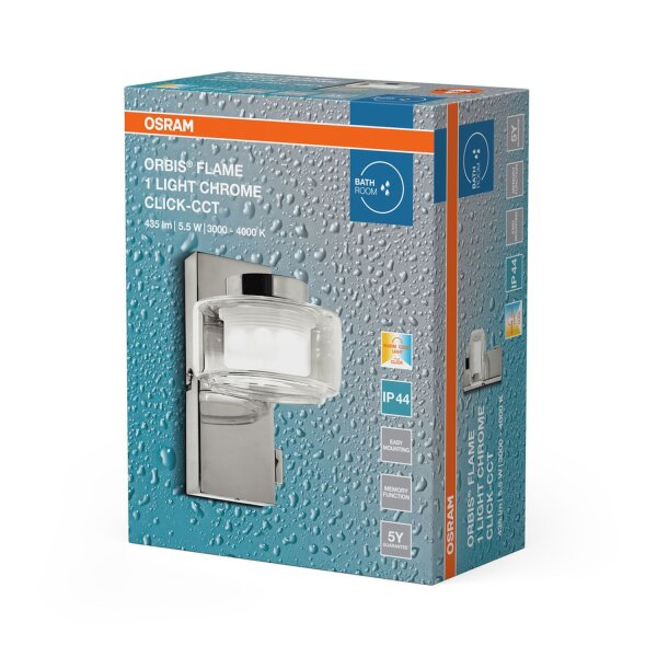 LED Wandlampe Click-CCT Metall Chrom Glas IP44 OSRAM
