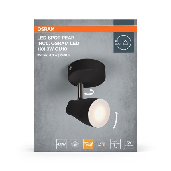 LED Deckenspot schwenkbar Schwarz Metall GU10 OSRAM