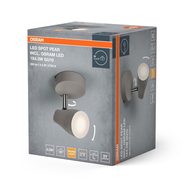 LED Deckenspot schwenkbar Grau Metall GU10 L:11cm OSRAM