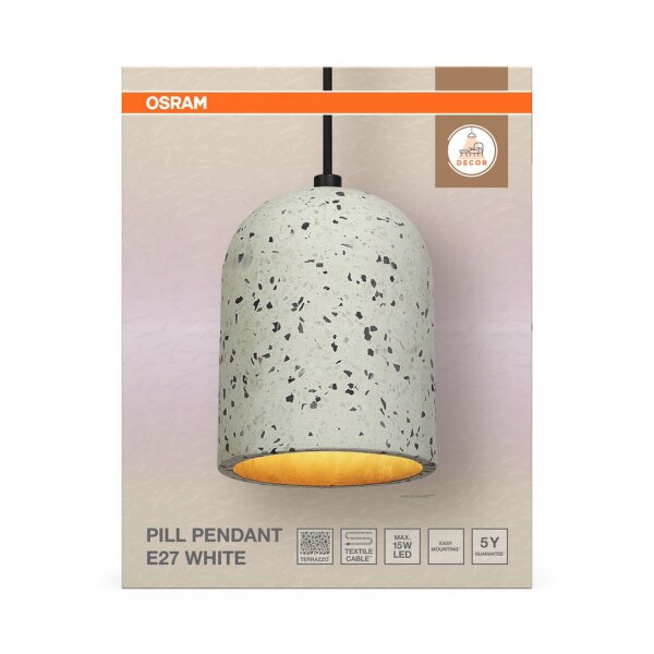 Pendelleuchte Schwarz Terrazzo Weiß E27 Ø15 cm OSRAM