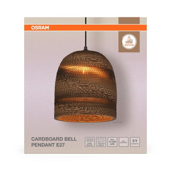 Pendelleuchte Karton E27 Braun Stahl L:25 cm OSRAM
