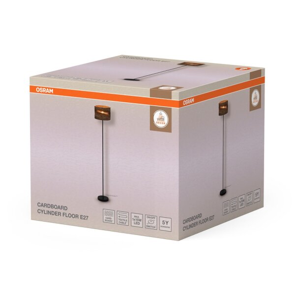 Stehlampe Karton E27 Braun Schwarz H:160 cm OSRAM