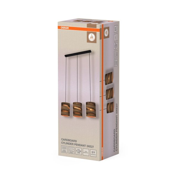 Pendelleuchte Karton Braun 3-flammig E27 L:83 cm OSRAM