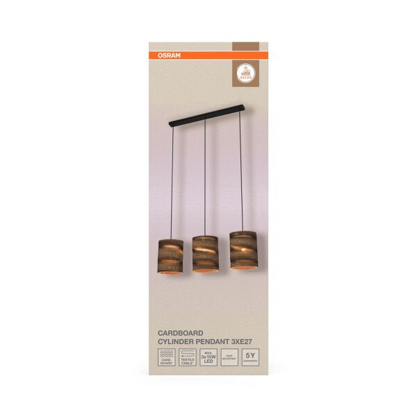 Pendelleuchte Karton Braun 3-flammig E27 L:83 cm OSRAM