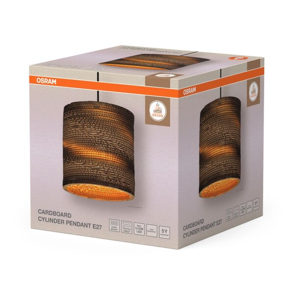 Hängelampe Karton E27 Schwarz Braun Stahl L:25 cm OSRAM