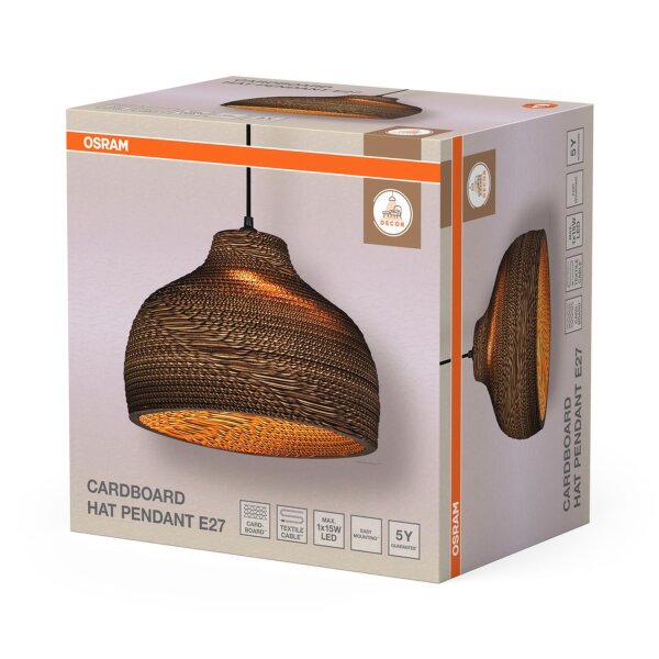 Hängelampe Karton E27 Braun Stahl L:36 cm OSRAM