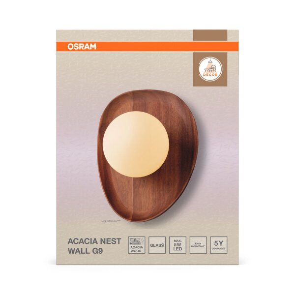 Wandleuchte Akazie Glas Kugel Metall G9 B:20 cm OSRAM