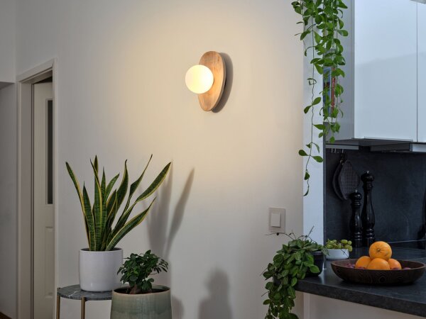 Wandleuchte Weiß Holz Glas G9 H:26 cm modern OSRAM