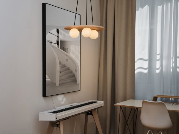 Hängelampe Weiß Holz Glas G9 L:50 cm modern OSRAM