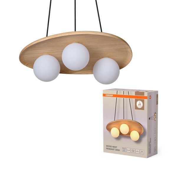 Hängelampe Weiß Holz Glas G9 L:50 cm modern OSRAM