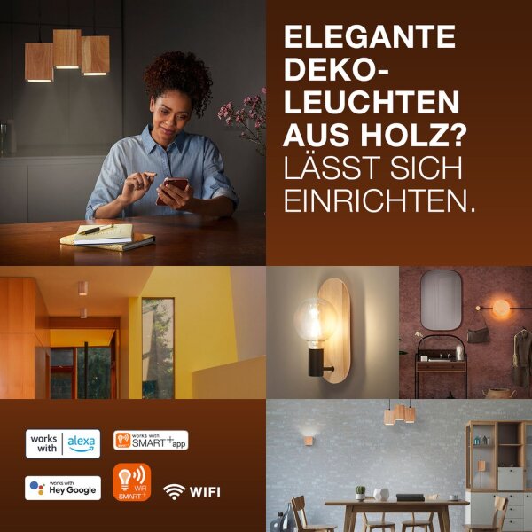 Wandlampe Schwarz Holz E27 H:30 cm modern OSRAM