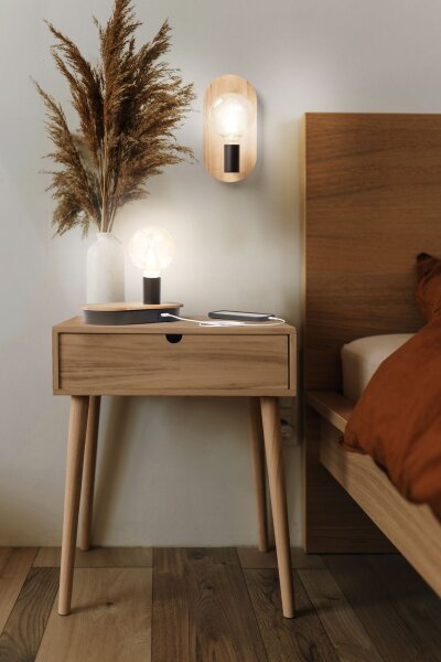 Wandlampe Schwarz Holz E27 H:30 cm modern OSRAM