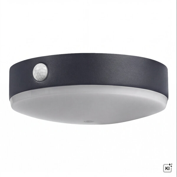 LED Solar Deckenleuchte Sensor Schwarz Alu 3000K IP44
