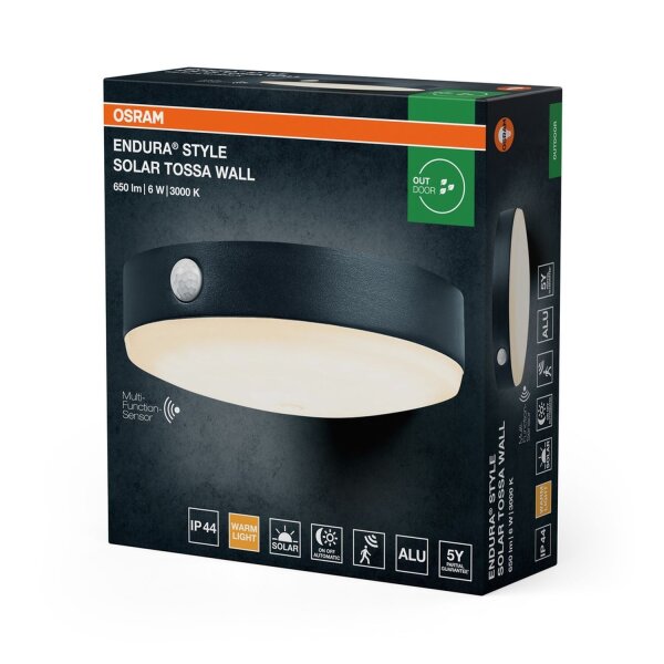 LED Solar Deckenleuchte Sensor Schwarz Alu 3000K IP44